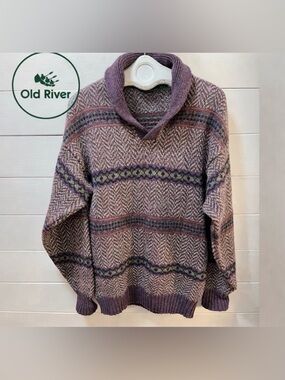 OLD RIVER Italian Wool Blend Patterned Sweater M Unisex